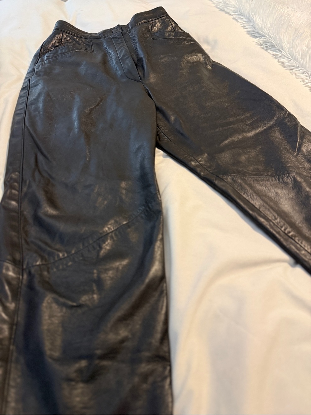 Vakko Women’s Vintage Leather Pants Size 6 High Waist Straight Leg Lined Black - Picture 3 of 13